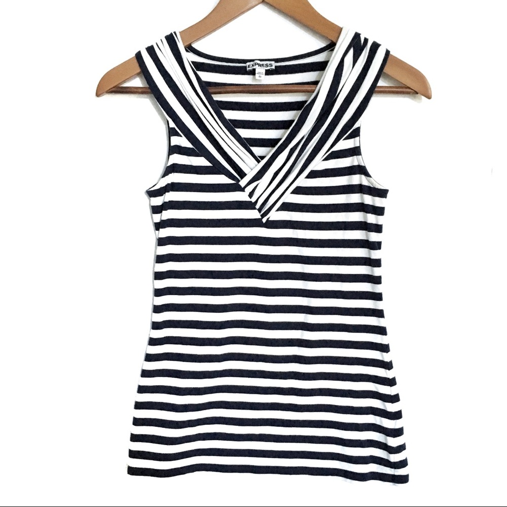 Express Navy Striped Stretch Top